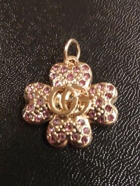 GG Gold-Tone Purple Crystal Flower Charm Pendant